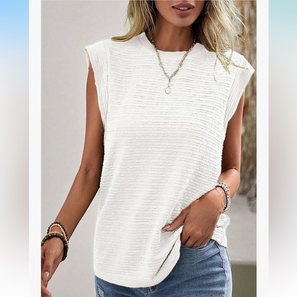 New! Cap Short Sleeve Textured Tops Summer Casual Crewneck Solid Basic T Shirts - Picture 2 of 3